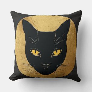 Zwarte kat silhouet tegen een gouden cirkel kussen