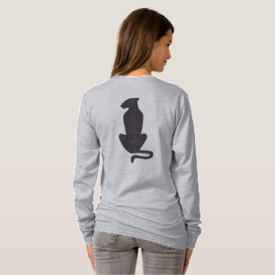 Zwarte Kat Silhouet vrouwen grijs shirt met lange 
