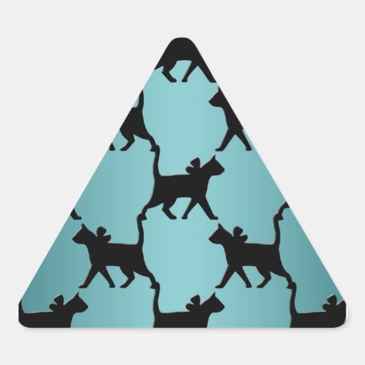 Zwarte kat silhouetpatroon op turquoise sticker (Voorkant)