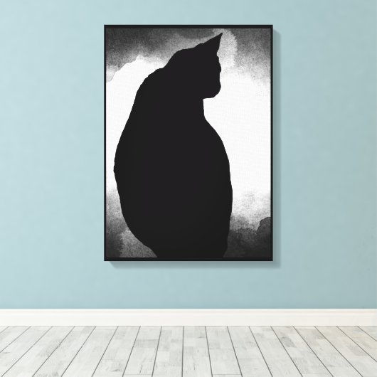 Zwarte kat Silhouette Canvas 15x21 aanpassen Afdruk (Insitu (Houten vloer))