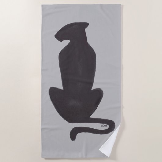 Zwarte Kat Silhouette grijze badhanddoek (Voorkant)
