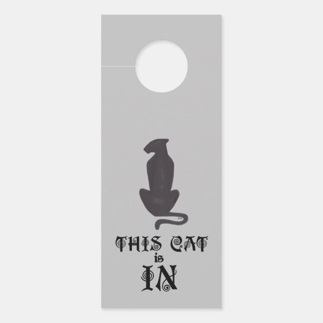 Zwarte kat Silhouette grijze deurhanger (Voorkant)