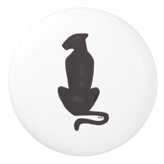 Zwarte kat Silhouette keramische knop (Voorkant)