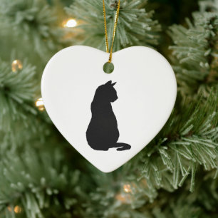 Zwarte kat Silhouette kerstkunst Keramisch Ornament