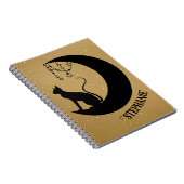 Zwarte kat Silhouette op gouden glitter Night Sky Notitieboek (Rechterzijde)