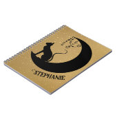 Zwarte kat Silhouette op gouden glitter Night Sky Notitieboek (Linkerzijde)