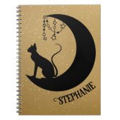 Zwarte kat Silhouette op gouden glitter Night Sky Notitieboek (Voorkant)