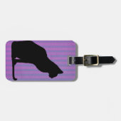 Zwarte kat Silhouette op Paarse strepen Bagagelabel (Voorkant horizontaal)