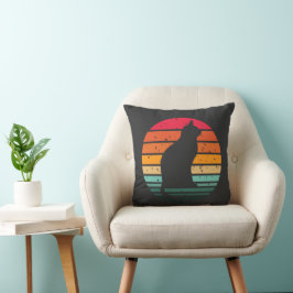 Zwarte kat Silhouette op verharde regenboog Kussen