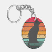 Zwarte kat Silhouette op verharde regenboog Sleutelhanger (Voorkant Links)