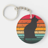 Zwarte kat Silhouette op verharde regenboog Sleutelhanger (Voorkant)