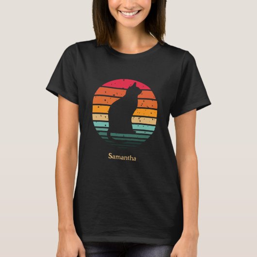 Zwarte kat Silhouette op verharde regenboog T-shirt (Voorkant)