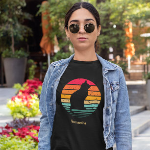Zwarte kat Silhouette op verharde regenboog T-shirt