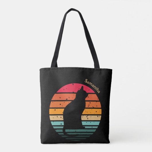 Zwarte kat Silhouette op verharde regenboog Tote Bag (Achterkant)