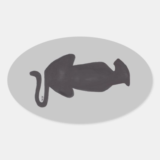 Zwarte kat Silhouette oval sticker (Voorkant)