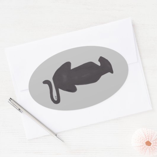 Zwarte kat Silhouette oval sticker (Envelop)