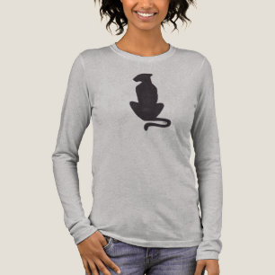 Zwarte kat Silhouette vrouwen grijs shirt met lang