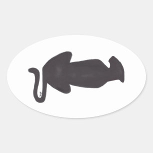 Zwarte kat Silhouette witte ovale sticker
