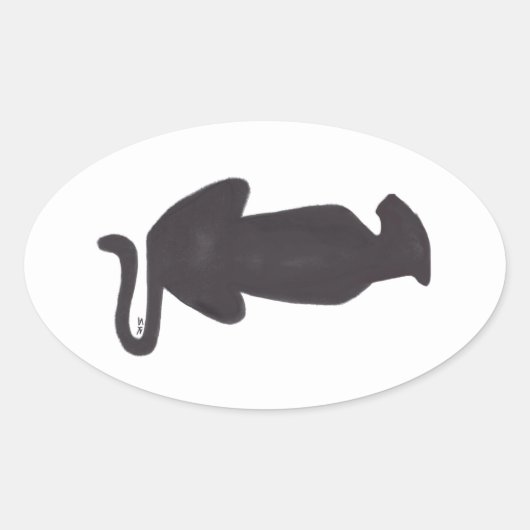 Zwarte kat Silhouette witte ovale sticker (Voorkant)