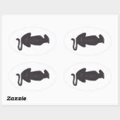 Zwarte kat Silhouette witte ovale sticker (Vel)