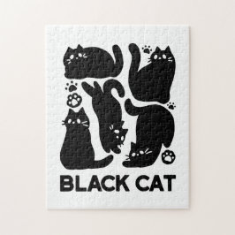 Zwarte kat silhouetten - Schattige katachtige ontw Legpuzzel