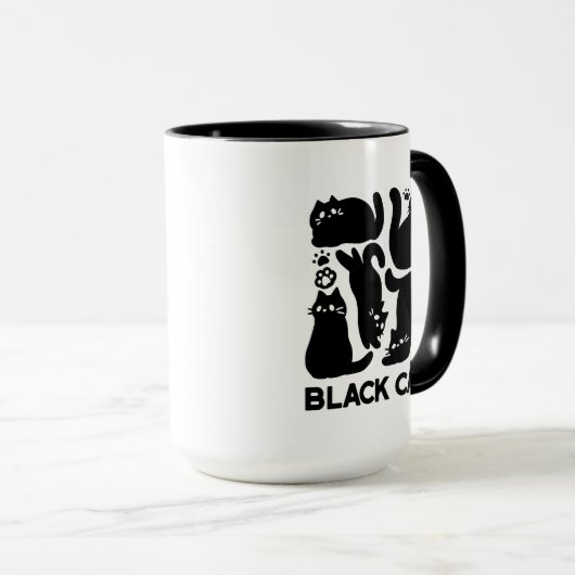 Zwarte kat silhouetten - Schattige katachtige ontw Mok (Voorkant rechts)
