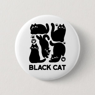 Zwarte kat silhouetten - Schattige katachtige ontw Ronde Button 5,7 Cm