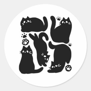 Zwarte kat silhouetten - Schattige katachtige ontw Ronde Sticker