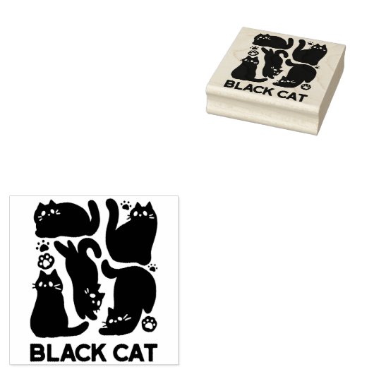 Zwarte kat silhouetten - Schattige katachtige ontw Rubberstempel (Gestempeld)