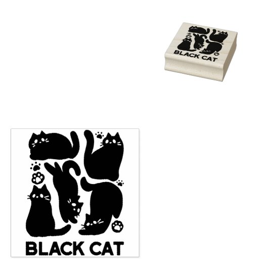 Zwarte kat silhouetten - Schattige katachtige ontw Rubberstempel (Gestempeld)