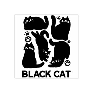 Zwarte kat silhouetten - Schattige katachtige ontw Rubberstempel