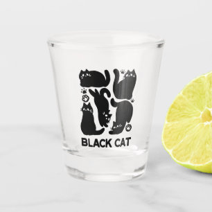 Zwarte kat silhouetten - Schattige katachtige ontw Shot Glas