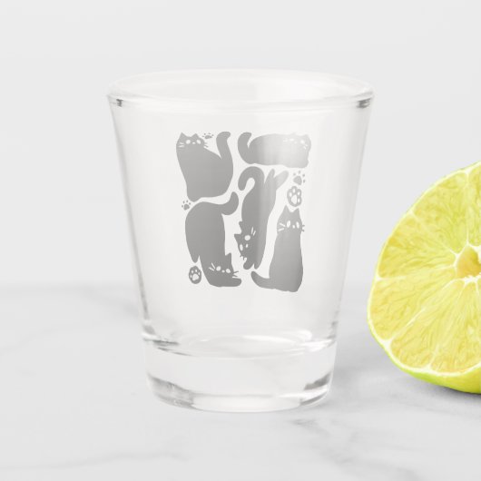 Zwarte kat silhouetten - Schattige katachtige ontw Shot Glas (Achterkant)