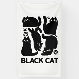 Zwarte kat silhouetten - Schattige katachtige ontw Spandoek