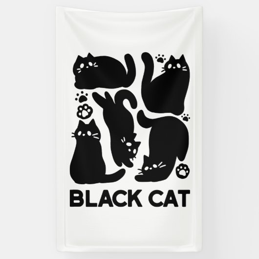 Zwarte kat silhouetten - Schattige katachtige ontw Spandoek (Verticaal)