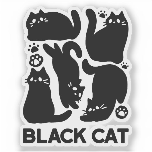 Zwarte kat silhouetten - Schattige katachtige ontw Sticker (Voorkant)