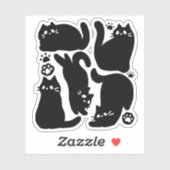 Zwarte kat silhouetten - Schattige katachtige ontw Sticker (Vel)