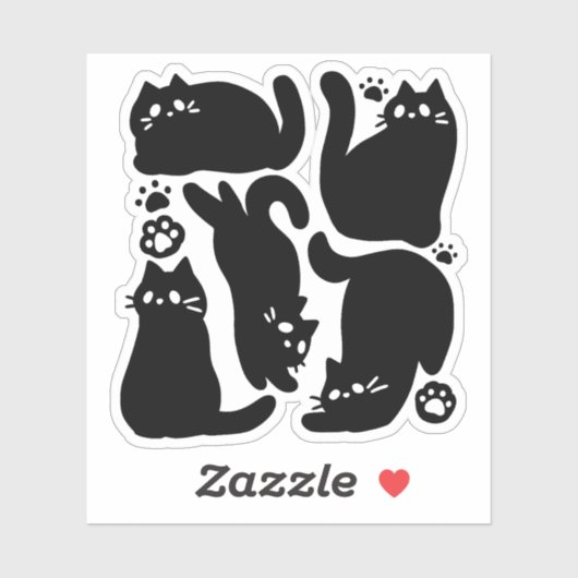 Zwarte kat silhouetten - Schattige katachtige ontw Sticker (Vel)