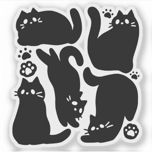 Zwarte kat silhouetten - Schattige katachtige ontw Sticker (Voorkant)