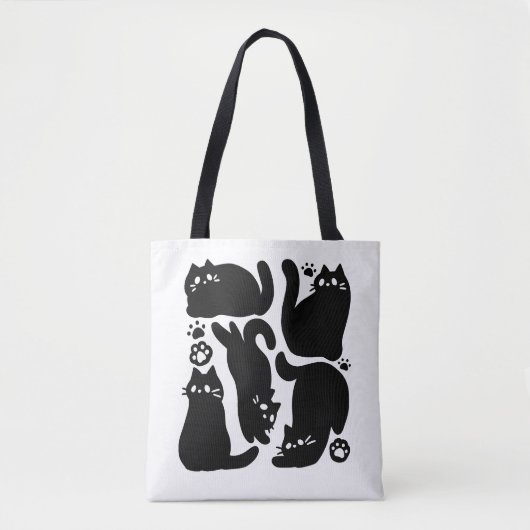 Zwarte kat silhouetten - Schattige katachtige ontw Tote Bag (Voorkant)