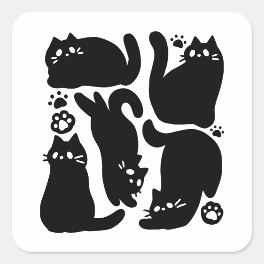 Zwarte kat silhouetten - Schattige katachtige ontw Vierkante Sticker (Voorkant)