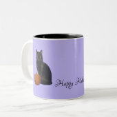Zwarte Kat Sinaasappel Pompoenen Happy Halloween P Tweekleurige Koffiemok (Voorkant links)