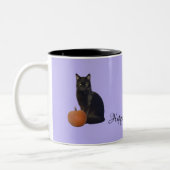 Zwarte Kat Sinaasappel Pompoenen Happy Halloween P Tweekleurige Koffiemok (Links)