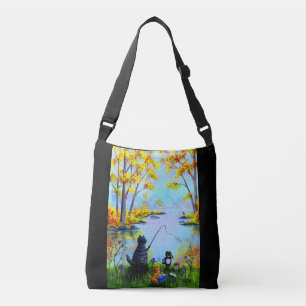 Zwarte Kat Sinaasappel Tabby Kat Herfst Gevist Crossbody Tas