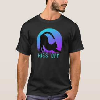Zwarte Kat Sissend Weg Miauwen Retro Zonsondergang T-shirt