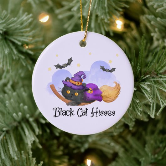 Zwarte kat sisses keramisch ornament (Boom)