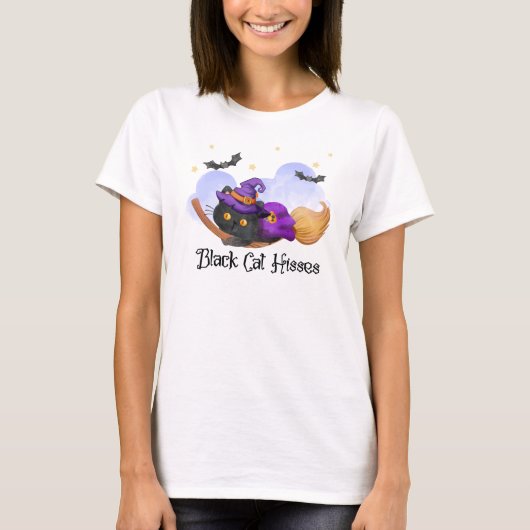 Zwarte kat sisses t-shirt (Voorkant)