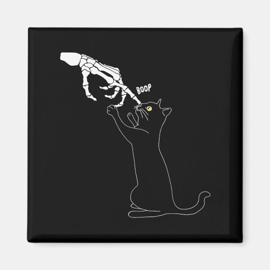 Zwarte Kat Skelet Hand Boop Kat Neus Grappig Magneet (Voorkant)