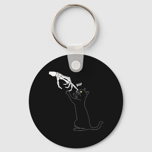 Zwarte Kat Skelet Hand Boop Kat Neus Grappig Sleutelhanger (Voorkant)
