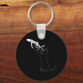 Zwarte Kat Skelet Hand Boop Kat Neus Grappig Sleutelhanger (Voorkant)